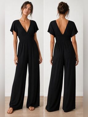 Old Navy Black V-Neck Wide-Leg Jumpsuit